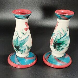 Vintage  Gail Pittman Red Grapevine 5 inch Candlesticks.